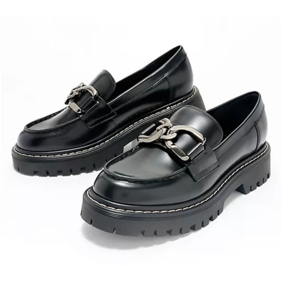 NWT Marc Fisher LTD Trisca Black Leather Platform Loafers - Size 8M - Picture 1 of 4